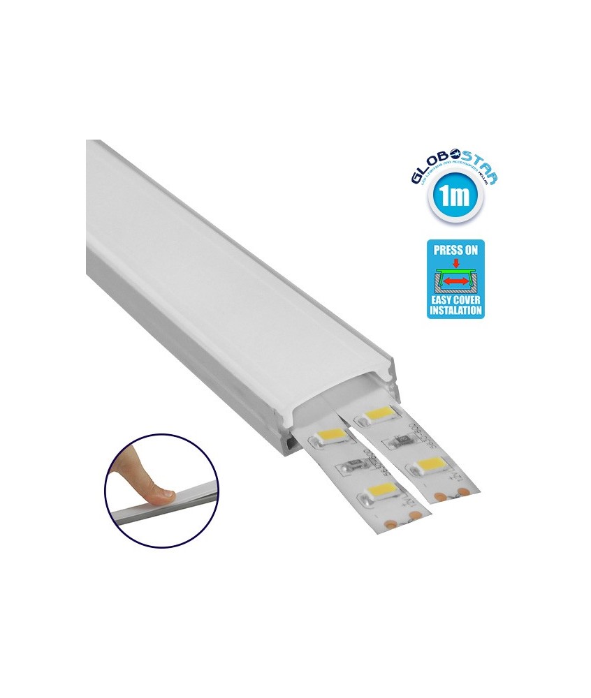 GLOBOSTAR® ALP-LINEAR ALIENA 70809-1M Επιφανειακό Προφίλ Αλουμινίου με Λευκό Γαλακτερό Πατητό Κάλυμμα για Ταινίες LED IP20 - Ασημί & Λευκό - Μ100 x Π2.4 x Υ1.1cm